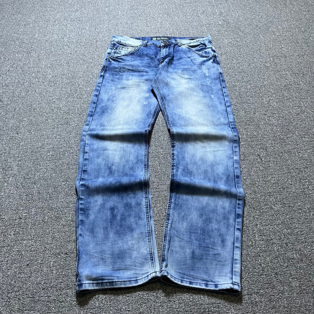CJ Black Relaxed Straight Jeans 30x32 Blue Acid Wash Distressed Streetwear - Picture 2 of 9